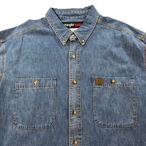 VTG Wrangler RIGGS Workwear Men's Blue Denim Long Sleeve Button Up Shirt 2X Tall